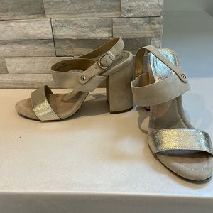 Joie stacked heel sandals in Gold/Beige size 39.5